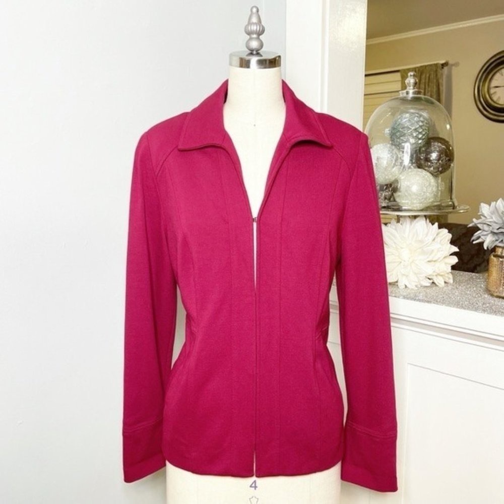 Chico’s Maroon Red Solid Ponte Jacket 0 Small - image 5